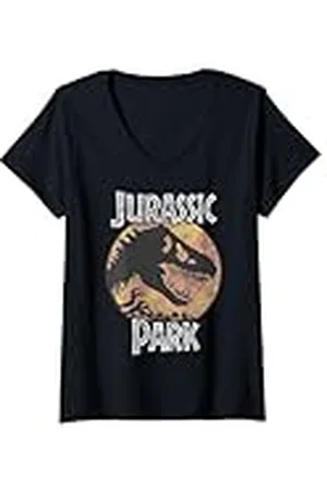 Jurassic Park Mujer Círculo con silueta de T-Rex con logotipo simple de Camiseta Cuello V