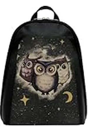 Dogo Femme Cuir Vegan Noir Fait Main et Mode Sac à dos - Owls Family Motif