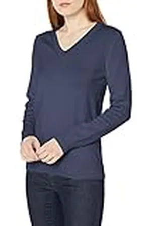 Amazon Jersey de Cuello en v de Manga Larga y Algodón 100% Mujer, , S
