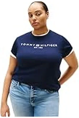Tommy Hilfiger Camiseta de manga corta Mujer Curve Regular Logo cuello redondo, Azul (Dark Night Navy), 46
