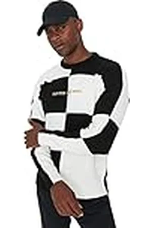 Trendyol Suéter Oversize con Cuello Redondo y Bloques de Color Sudadera, , S para Hombre