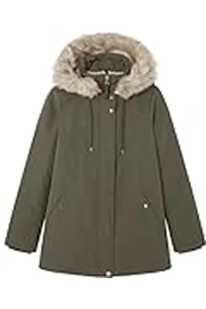 Springfield Parka con Capucha con Cremallera Frontal, Cordones Y Bolsillos Chaqueta, , XL para Mujer
