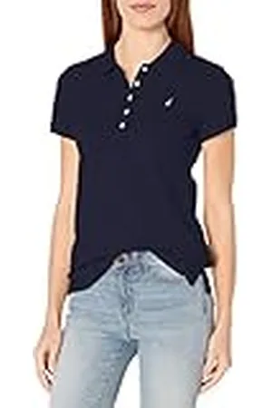 Nautica Polo de algodón de manga corta con 5 botones para mujer, , XL