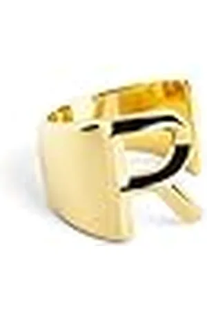 SINGULARU Anillo Personalizado Letter Signet. Macizo Ajustable. Latón con Acabado Baño de de 18 Kt. Talla Unica. Joyas para Mujer. Letra R