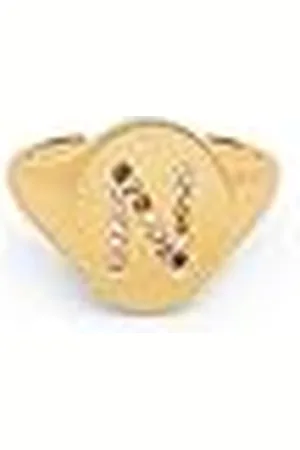 SINGULARU Anillo Personalizado Signet Letter Colors. Ajustable. Latón con Acabado Baño de de 18 Kt. Talla Unica. Joyas para Mujer. Letra N