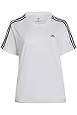 adidas Mujer Essentials Slim 3-Stripes tee (Plus Size), White/Black, 4XL Plus