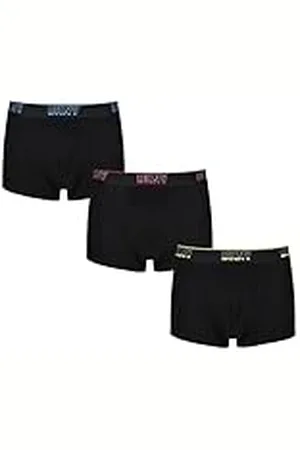 DKNY Boxers de Ropa Interior Hombres en Negro con Cintura de Bloques de Color a Rayas | Ropa Interior Cómoda y Elástica - Paquete de 3 Unidades