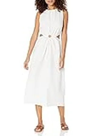 THE DROP Vestido para Mujer, Sade Midi Lino con Detalle Cut-Out, , XXL Grande