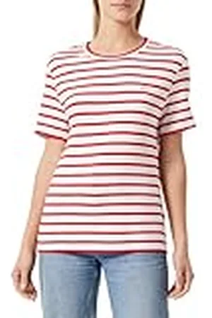 GANT Camiseta de Rayas SS Striped, Rojo Brillante, XXXL para Mujer