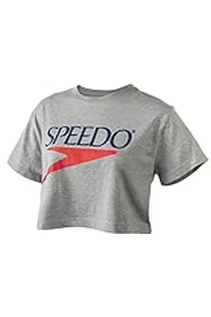 Speedo Camiseta de Manga Corta para Mujer, Cuello Redondo, Estilo Vintage, ombliguera