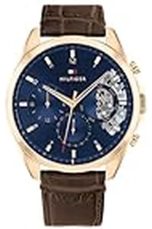 Tommy Hilfiger Reloj Analógico de Cuarzo Multifunción para Hombre con Correa de Cuero Oscuro - 1710453