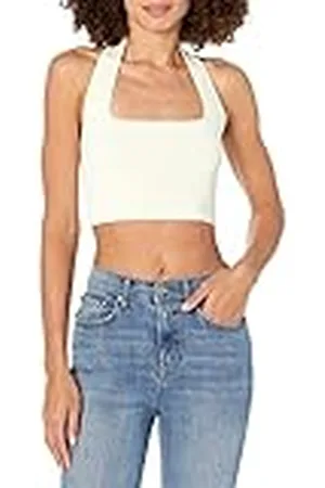 THE DROP Greta Top Entallado tipo Bustier con Cuello Cuadrado tipo Halter para Mujer, , M