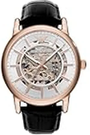 Emporio Armani Reloj Hombre, Movimiento automático, 43mm Caja de acero color oro rosa con correa de piel, AR60007