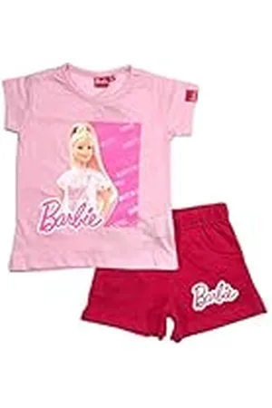 Disney BARBIE, Conjunto de 2 piezas, Camiseta + Pantalones cortos, Niños, (2 a 8 años), Mixto, Niño, Niña, Suave, Lindo, Cálido, Camiseta, Pantalones cortos, Modelo BAR24-2204 S2-4A, ROSE