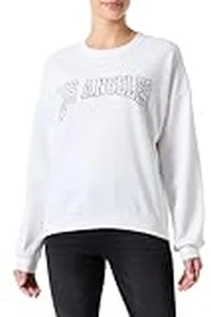 Pieces® Pcfreya LS Oversize Sweat Sudadera, Blanco Brillante. Impresión: Negro, S para Mujer