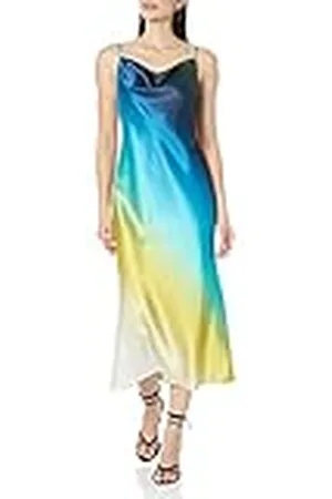 THE DROP Vestido Lencero para Mujer, Scarlett, Escote Drapeado, Azul Degradado, S