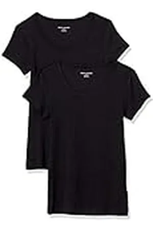Amazon Camiseta Entallada con Cuello Redondo y Mangas Casquillo Mujer, Pack de 2, , XS