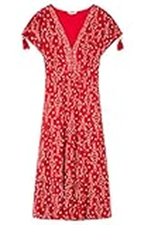 Springfield SPRINGFILED, Mujer, Vestido Midi Hombros Cordón Borla , Maroon Print, XS