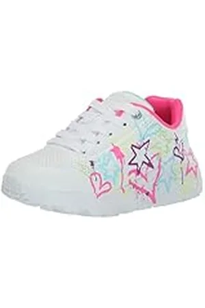 Skechers Street Girls, Zapatillas, White Synthetic/Neon Multi Trim, 35 EU