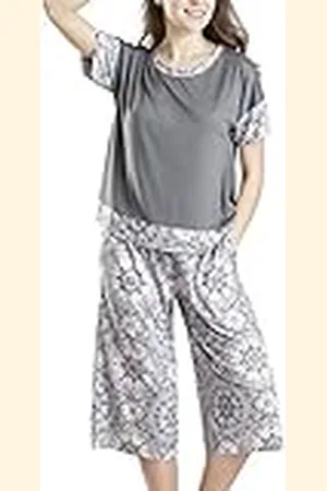 Ink+ivy Mujer Conjunto de Pijama Capri de rayón y Elastano Suelto de Manga Corta y Pantalones, Casual, Suave y Transpirable, Ropa de Dormir, , XXL