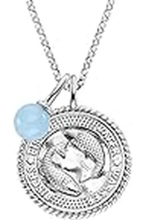 Engelsrufer Collar para mujer de de ley y colgante de pez con signo zodiacal, con 5 circonitas y un colgante de ágata azul, longitud: 50 cm, 42 cm, esterlina, No es una piedra preciosa