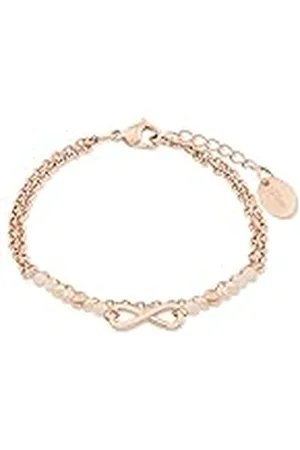 QS by s.Oliver Brazalete de acero inoxidable joyería del brazo de las señoras, con cristal, 16+4 cm, Rosé, Infinito, Viene en caja de regalo de joyería