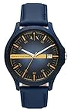 Armani Exchange Reloj para Hombre, Movimiento de tres manecillas, 46 mm Caja de acero inoxidable azul con correa de piel, AX2442