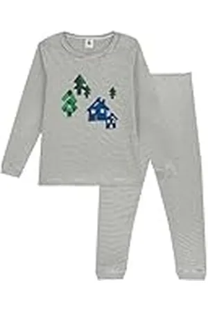 Petit Bateau Pijama para Niños, Verde Avoriaz / Blanco Marshmallow, 2 años