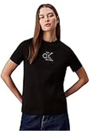 Calvin Klein Jeans Camiseta de Manga Corta Mujer Outlined Regular Cuello Redondo, , XS