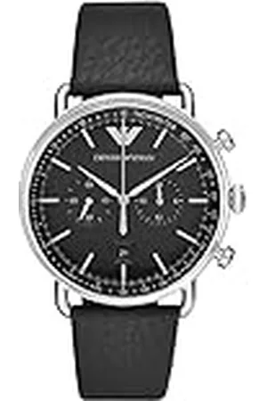 Emporio Armani Reloj Hombre, Movimiento cronógrafo, 43mm Caja de acero inoxidable plateado con correa de piel, AR11143, Negro y tono plata