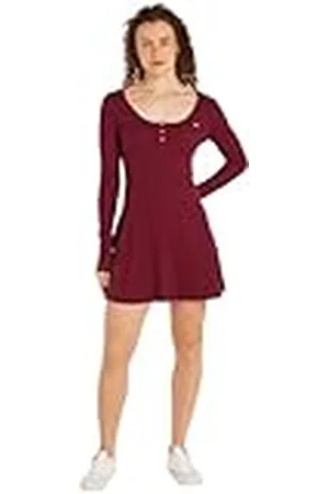 Tommy Hilfiger Vestido Mujer Flare Dress Manga Larga, Rojo (Valley Grape), S