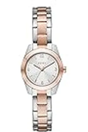 DKNY Reloj para mujer Nolita, movimiento de tres manecillas, caja de 26 mm de acero inoxidable plateado/rosado con correa de acero inoxidable, NY2923