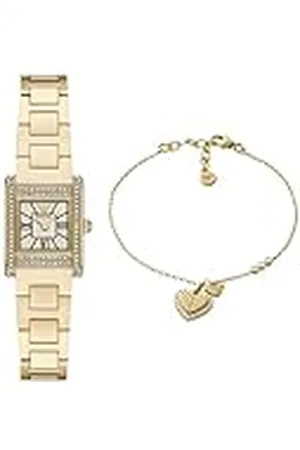 Emporio Armani Mujer Reloj de Acero Inoxidable Dorado y Pulsera de Plata de Ley, Set