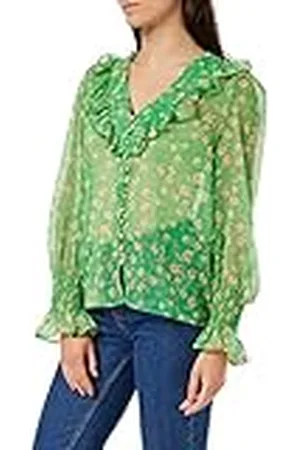 French Connection Camille Hallie Crinkle Top de Manga Larga Blusas, , S para Mujer