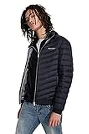 Armani Exchange Quilted Down Milano/New York Logo Zip-up Jacket Abrigo Alternativo de plumón, Navy/Melange Grey, Small de los Hombres