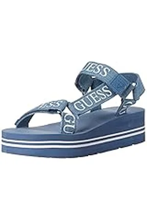 Guess Avin, Sandalias con cuña Mujer, Azul + Blanco Denim, 39 EU