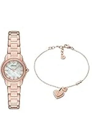 Emporio Armani Mujer Reloj de Acero Inoxidable Oro Rosa y Pulsera de Plata de Ley, Set