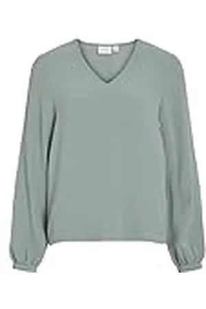 VILA Visurashil V-Neck L/S Top/R/Dfs Blusas, Verde Chino, 44 Mujeres