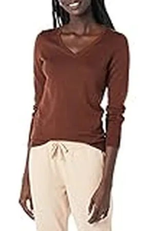 Amazon Jersey de Cuello en V, Manga Larga, Ligero y de Ajuste Clásico (Disponible en Tallas Grandes) Mujer, , XXL