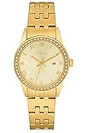 QS by s.Oliver Reloj de pulsera señoras reloj de cuarzo analógico, con brazalete de acero inoxidable, oro, 5 bar resistente al agua, viene en caja de regalo reloj