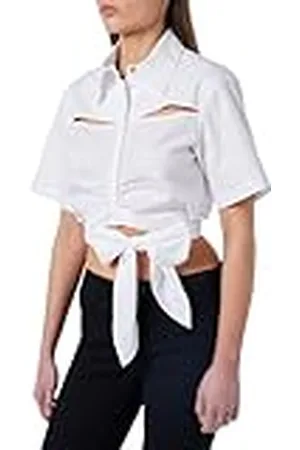 Pinko Cimmeri Camisa De Popelín De Algodón Blusas, Z04_Blanco Brill, 36 para Mujer