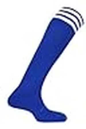 Mitre Pro Star Mercury Medias de fútbol Juveniles con 3 Tiras, equipación de fútbol, Medias largas Ligeras, Medias Deportivas Transpirables, Talla 30-34, Azul Real/Blanco