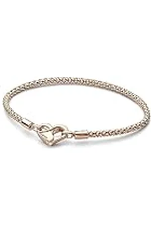 PANDORA Moments Pulsera de cadena con tachuelas chapada en de 14 quilates con cierre en forma de corazón, 16