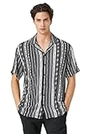 Koton Short Sleeve Shirt Turndown Neck Ethnic Print Detailed Camisa, , XL para Hombre