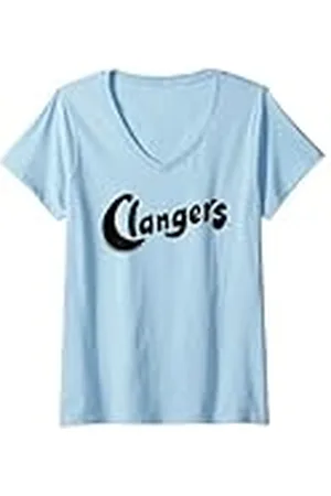 Clangers Mujer Logotipo clásico de texto negro de , retro Camiseta Cuello V