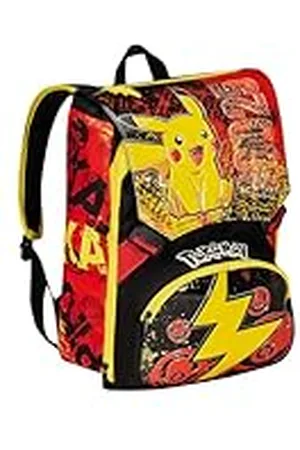 7 for all Mankind Mochila escolar expandible Pokemon Pikachu amarillo rojo – Mochila doble con cremallera y soporte para botella de agua, mochila infantil, , Taglia unica, mochila, , talla