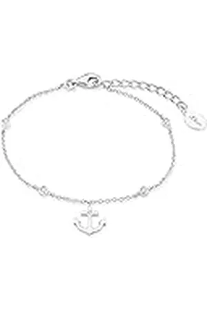QS by s.Oliver Pulsera de plata de ley 925 joyería del brazo de las señoras, con zirconia cúbico synth., 16+3 cm, plata, ancla, Viene en caja de regalo de joyería
