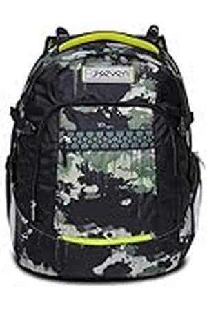 7 for all Mankind Mochila, UPDOWN TWICE GREENISH WILD Mochila ergonómica ecológica, para niños y niñas adolescentes - para la escuela, el deporte, el tiempo libre, sistema de ajuste de las correas de hombro