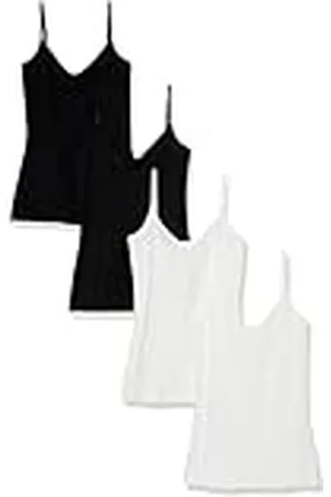 Amazon Camiseta interior ajustada de punto con cuello de pico (disponible en tallas grandes) Mujer, Pack de 4, , 6XL Grande