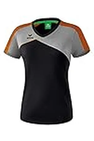 Erima Premium One 2.0 Camiseta, Mujer, Negro/Gris Jaspeado/Naranja neón, 42